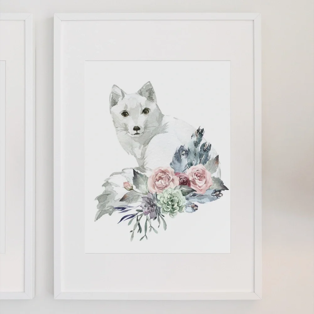 Arctic Fox Watercolor Wall Art Print Poster Illustration Unframed - Picture 5 of 9